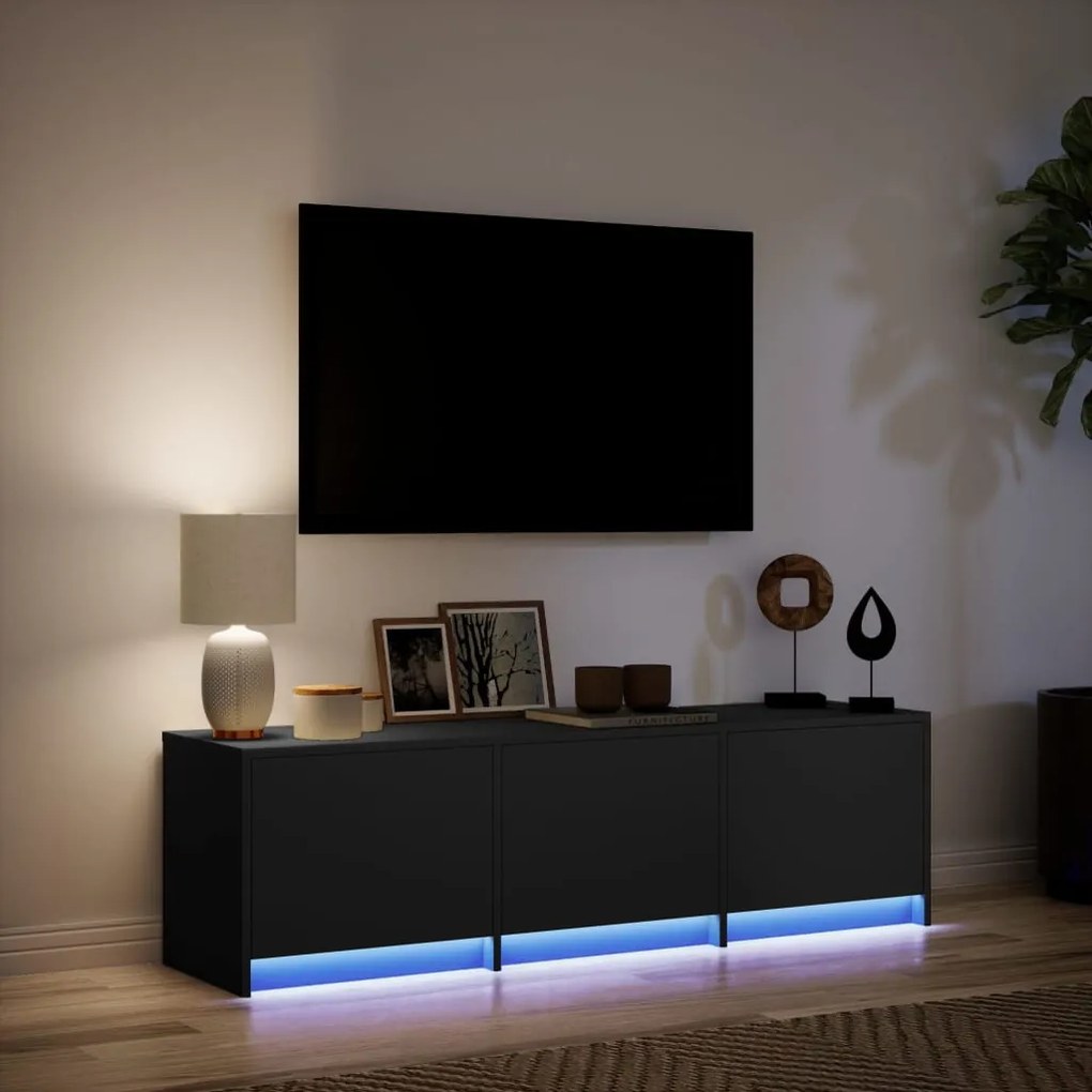 fekete szerelt fa TV-szekrény LED-ekkel 140 x 34 x 40 cm