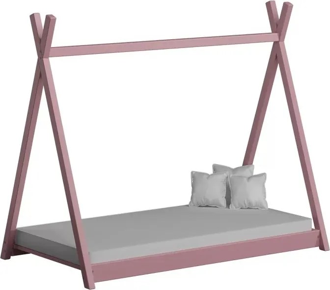 Tipi gyerekágy 70x140 fa házikó - rózsaszín