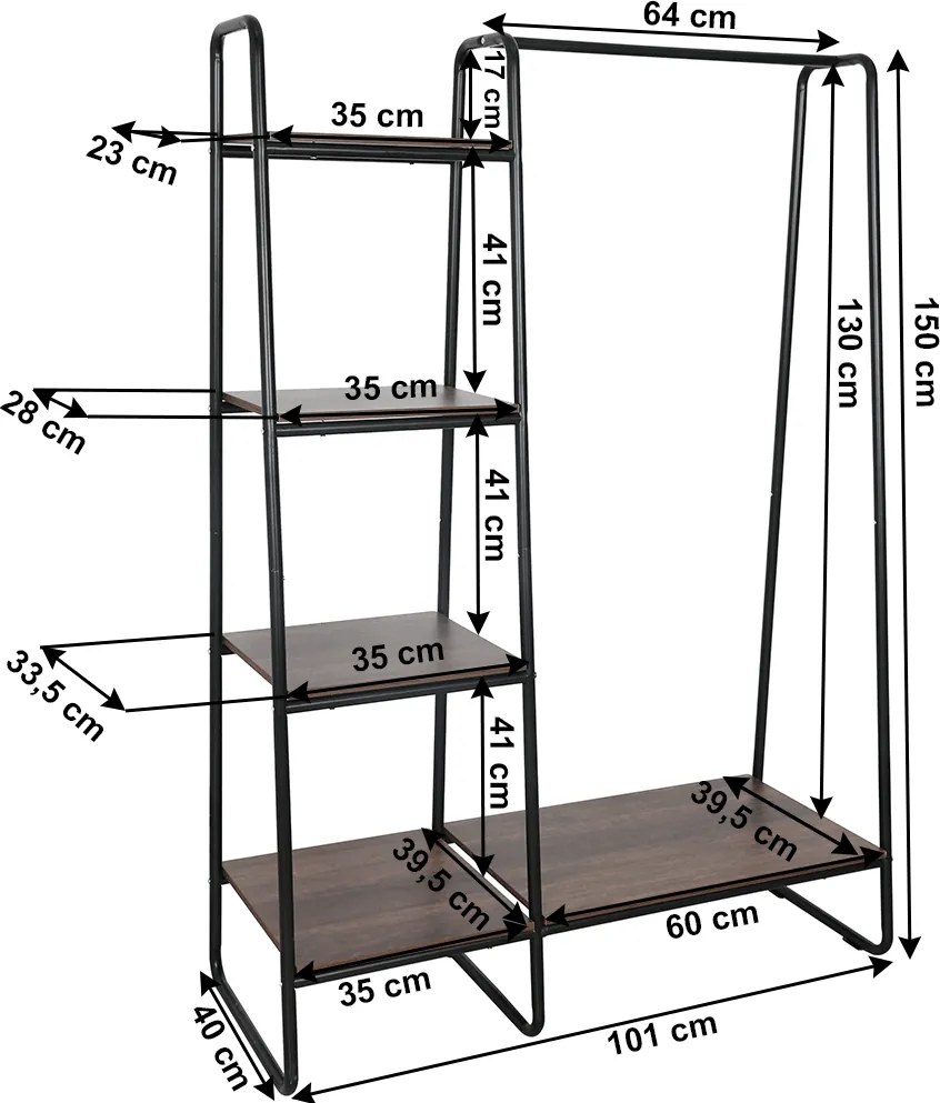 Szekrény szervező/polcállvány polcokkal, fekete/dió, ROBYN