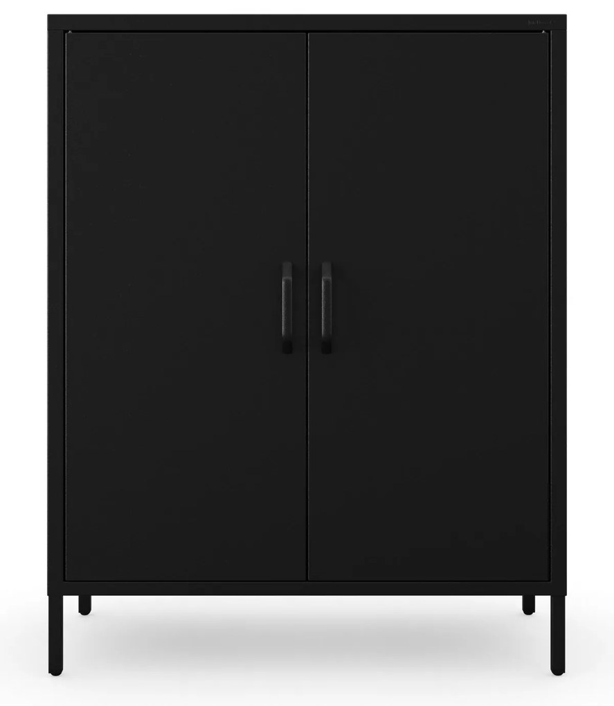 Alacsony fém szekrény lábakkal és polcokkal, fekete, 800x1015x400 mm: VITO Modern