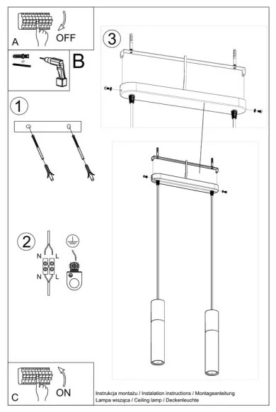 Sollux SL.0651 - BORGIO függeszték 2xGU10/40W/230V beton/fém fekete