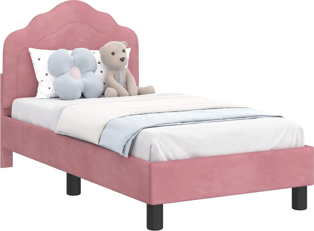 vidaXL Gyerekágy keret fejtámlával Rózsaszín 70 x 140 cm Bársony