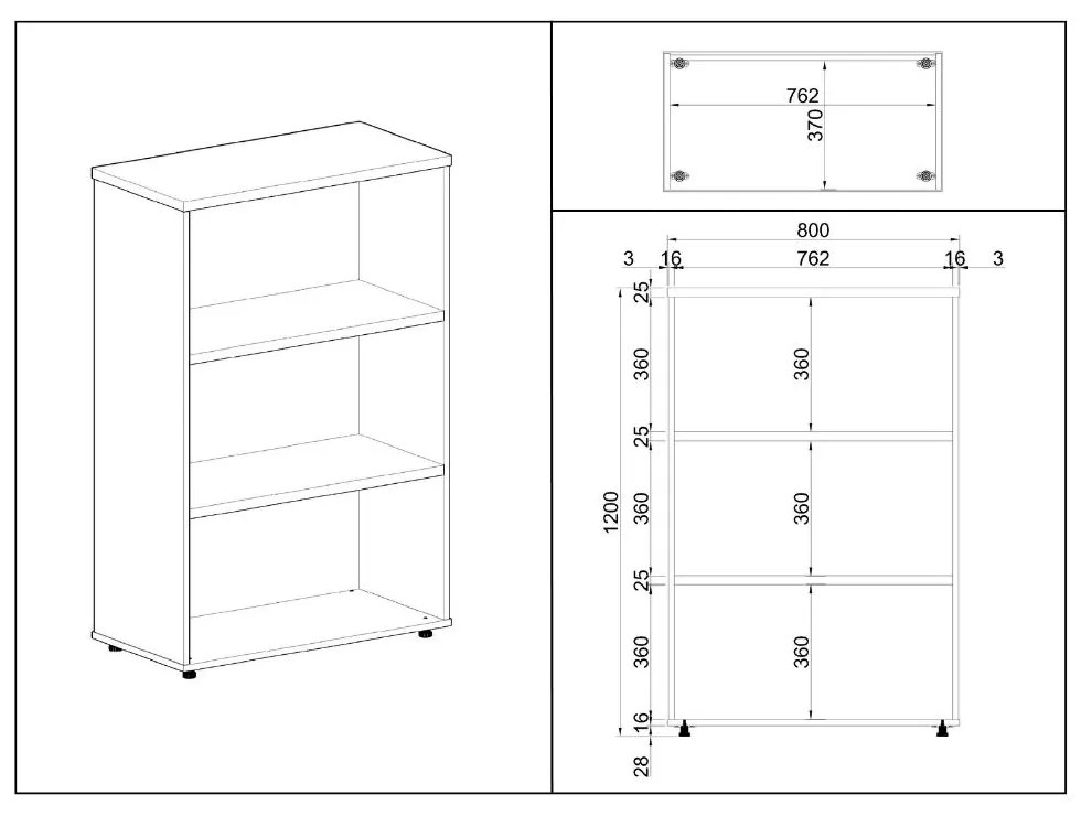 SimpleOffice közepes szekrény 80 x 40 x 120 cm, nyír