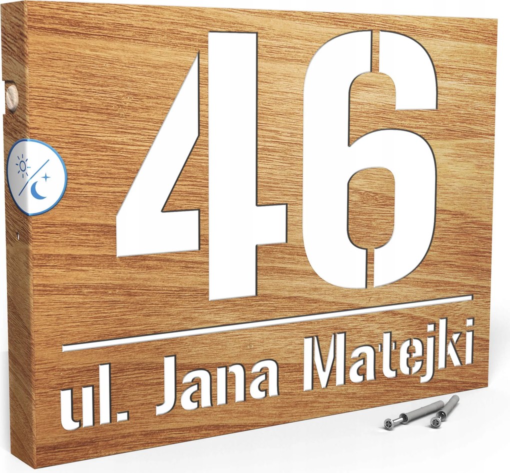 Megvilágított Házszám Címtábla 40X30 CM Szürkület Érzékelővel