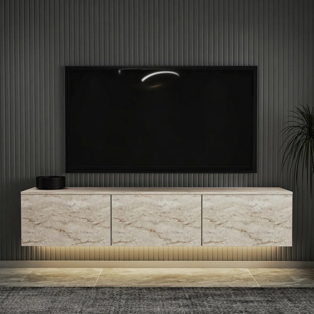Neon Illuminated Travertine TV-asztal