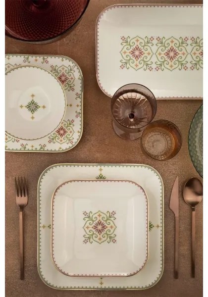 26 részes étkészlet fehér/zöld/porcelán