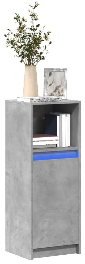betonszürke szerelt fa tálalószekrény LED-del 38 x 34 x 100 cm