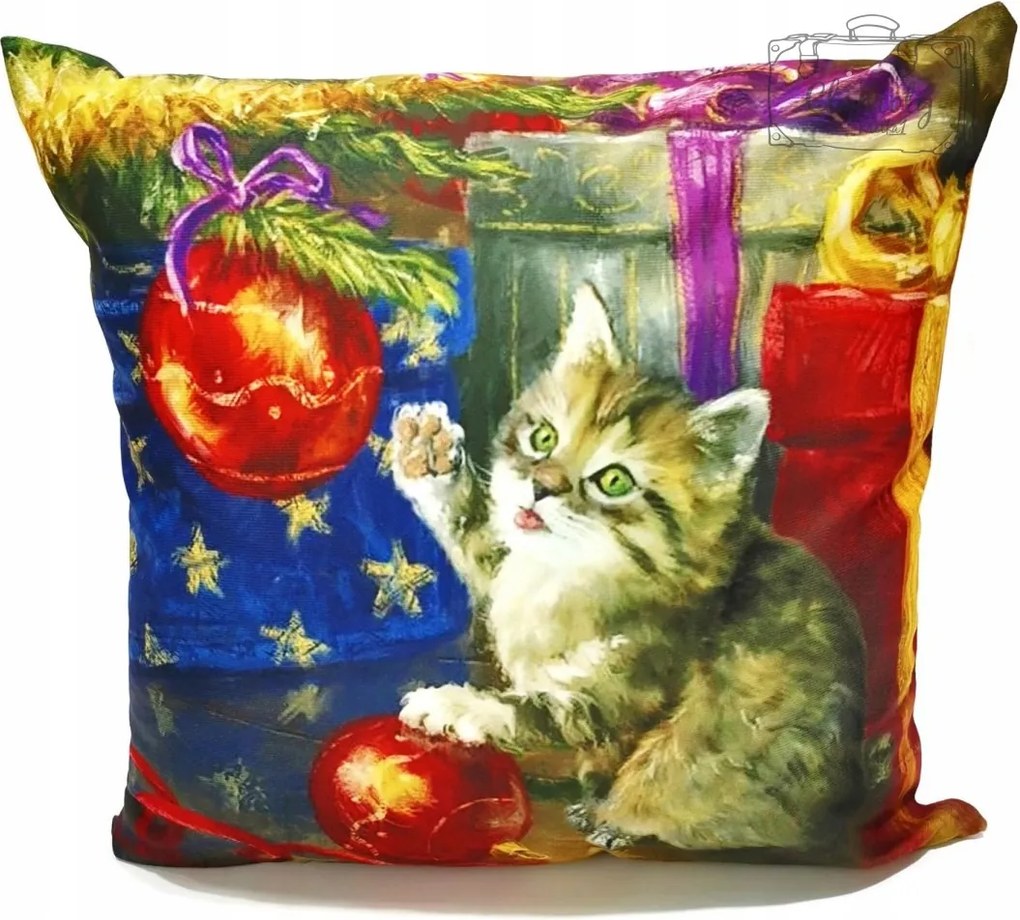 Karácsonyi párnahuzat Cica gömbökkel