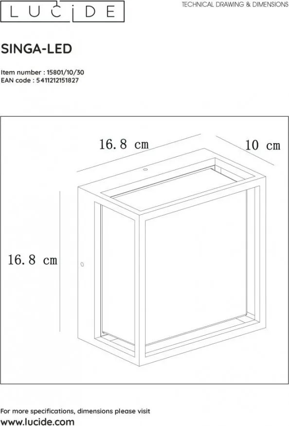 LUCIDE 15801-10-30 SINGA Modern Kültéri Mennyezeti Lámpa LED IP54