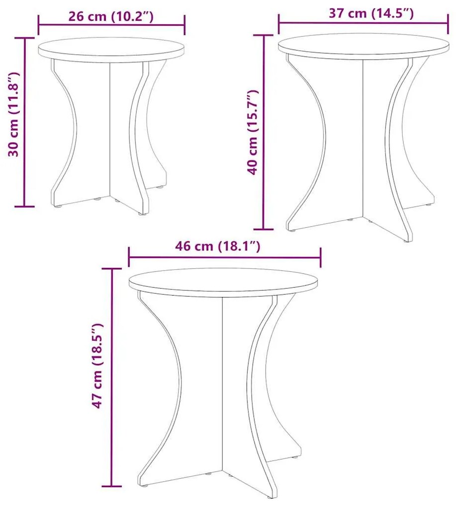 Dohányzóasztal 3 pcs Természetes 46 x 46 x 47 cm Tömör fenyőfa
