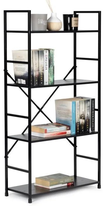 Intenso Home 4 szintes nyitott könyvespolc 59 x 112cm (Fekete) | Univerzális tároló állvány fém lábakkal