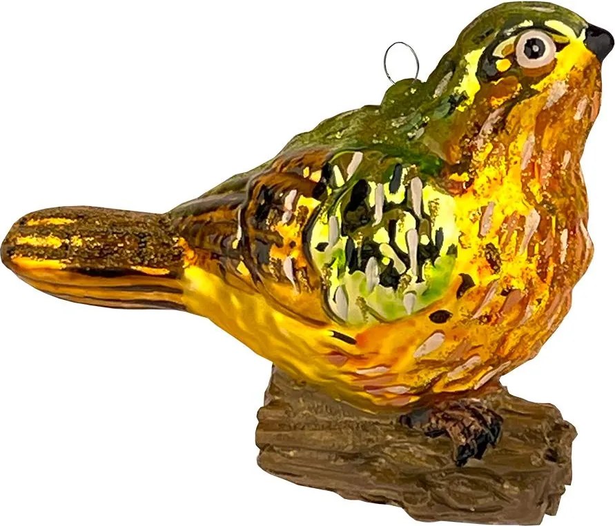 Karácsonyfadísz Folkstar retro madárka, kézzel készített üveg gömb