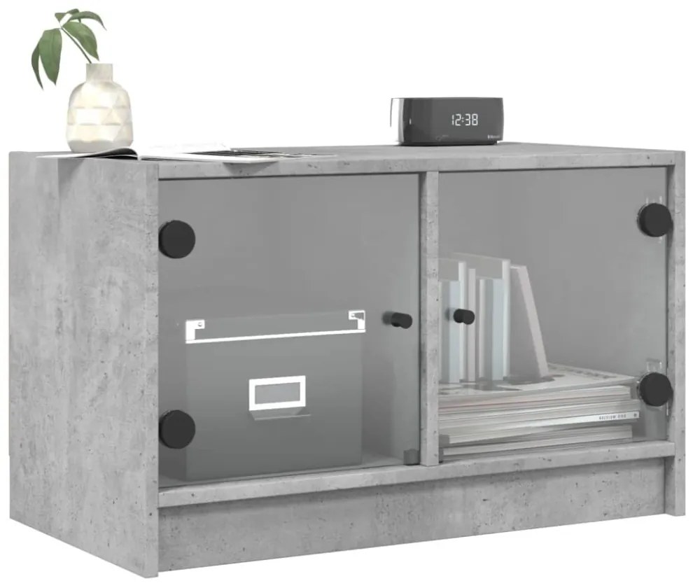 betonszürke TV-szekrény üvegajtókkal 68x37x42 cm