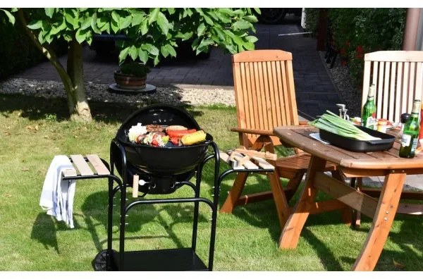Hordozható faszén grill fekete/fa