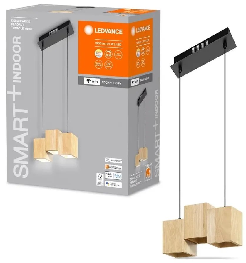Ledvance - LED Dimmelhető csillár zsinóron DECOR WOOD 3xLED/7W/230V Wi-Fi