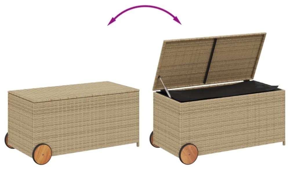 vegyes bézs polyrattan kerti tárolóláda kerekekkel 190 L