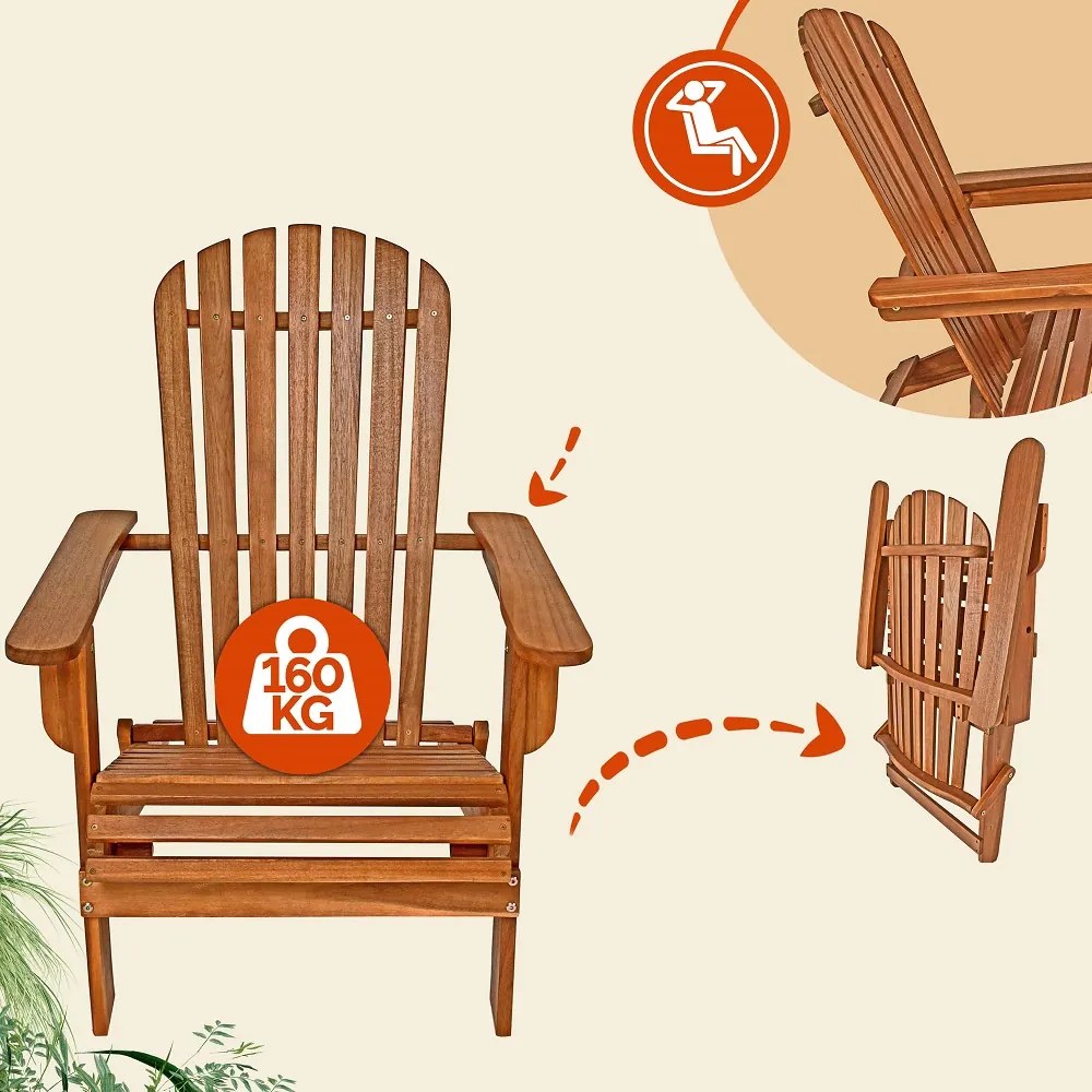 Kerti nyugágy ADIRONDACK, dönthető, 69x84x94 cm, natúr barna színben Casaria