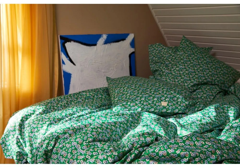 Zöld egyszemélyes pamut-szatén ágyneműhuzat 140x200 cm Pleasantly – JUNA