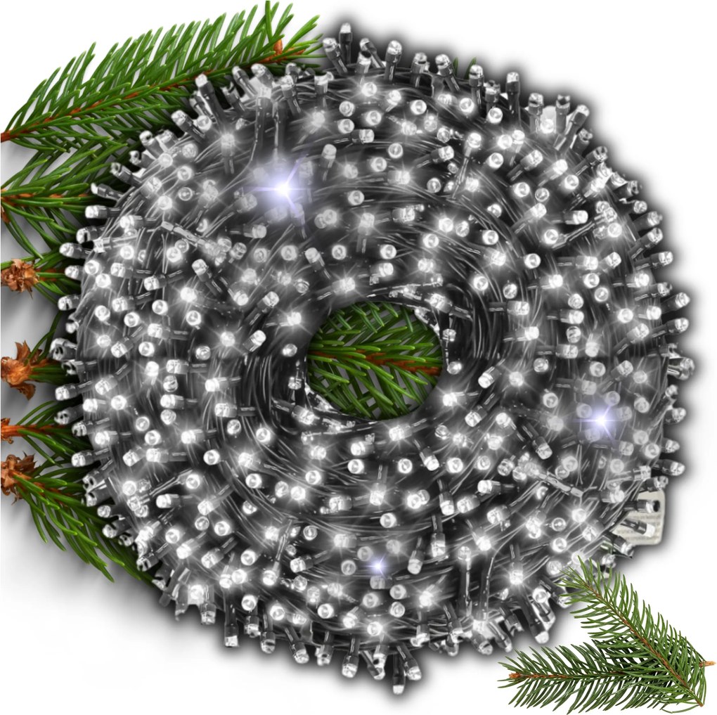 Karácsonyfa Lámpák Fények 200 led Fehér Hideg Kültéri Beltéri Flash