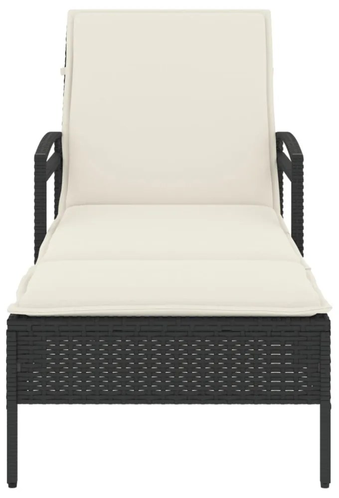 fekete polyrattan napozóágy párnával 63x200x81 cm