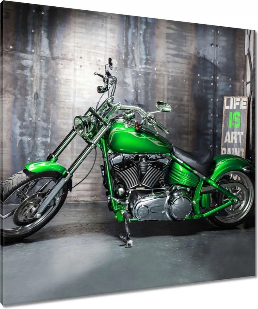 Vászonkép 90x90 Zöld chopper Motorkerékpár