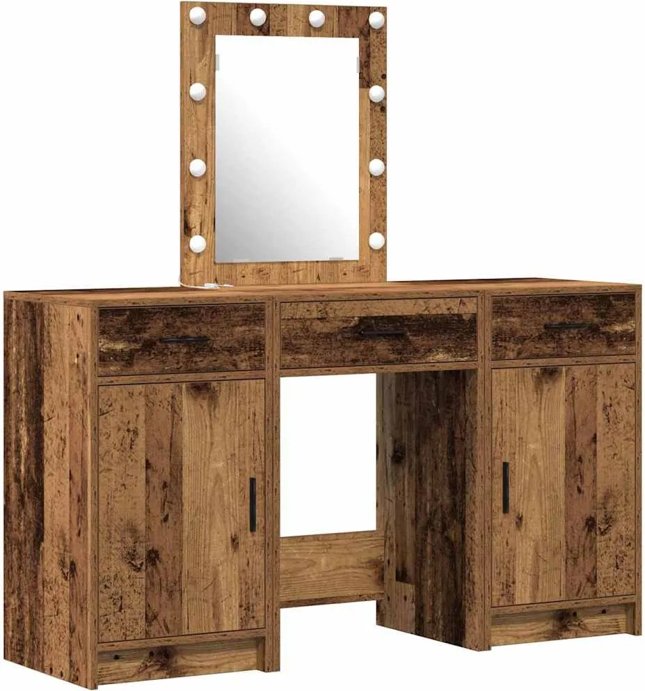 vidaXL Öltözködőasztal tükör lámpákkal Barna 50 x 41 x 135 cm Faanyag