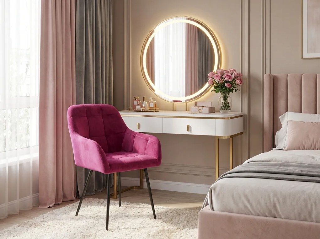 Sötét rózsaszín LOREN VELVET étkezőfotel fekete lábakkal