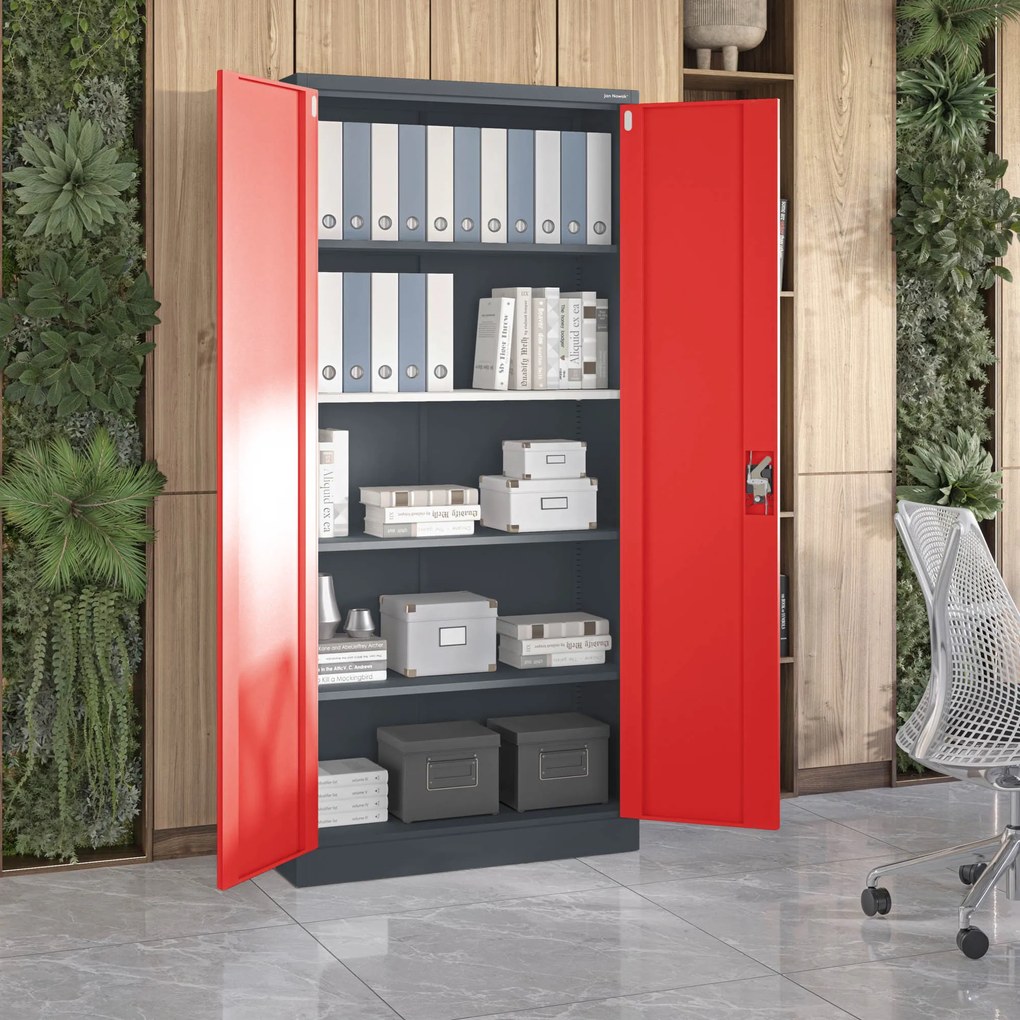 Fém iratszekrény JAN H, 900 x 1950 x 400 mm, antracit-piros