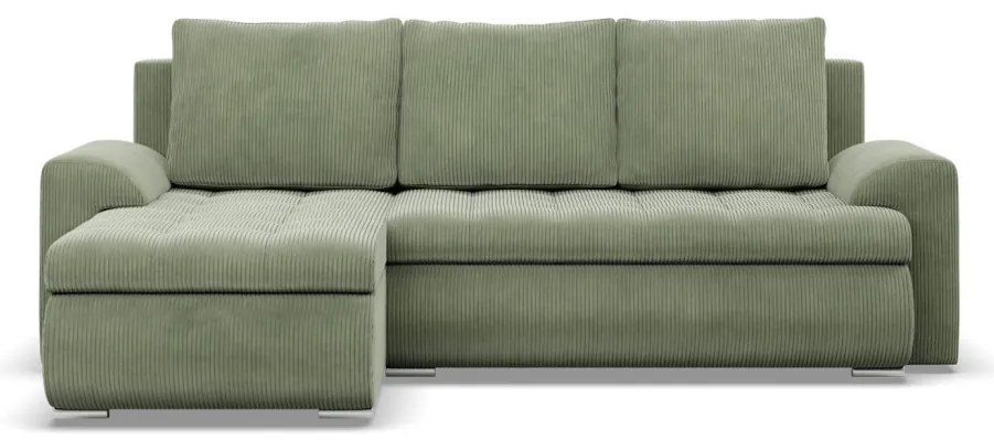 Tokio sarokkanapé, 2 ágyneműtartóval, kordbársony, baloldali, zöld