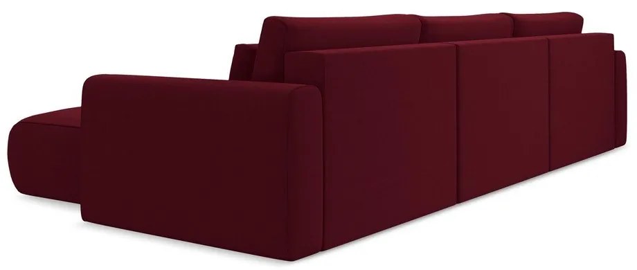 Borvörös bársony kinyitható-tárolóhelyes (U alakú) sarokkanapé Kapua – Makamii