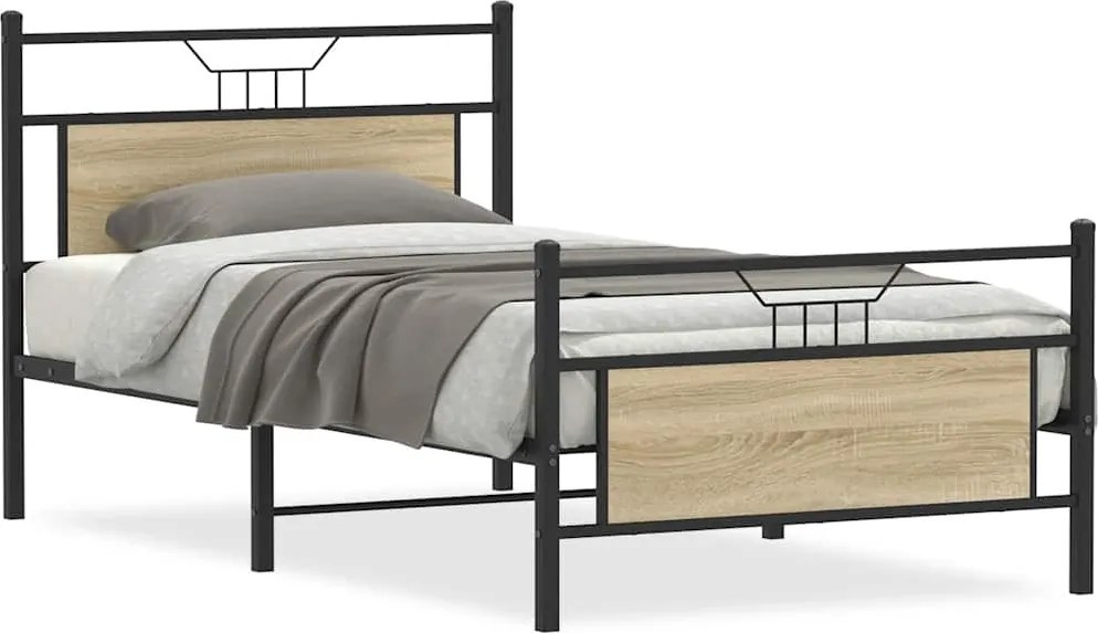vidaXL sonoma tölgy színű szerelt fa ágykeret matrac nélkül 100x200 cm