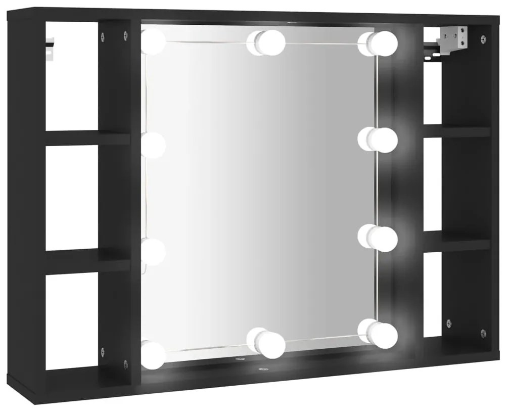 fekete tükrös szekrény LED-ekkel 76 x 15 x 55 cm