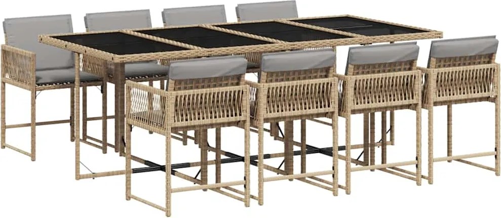 vidaXL 9 részes vegyes bézs polyrattan kerti étkezőgarnitúra párnákkal