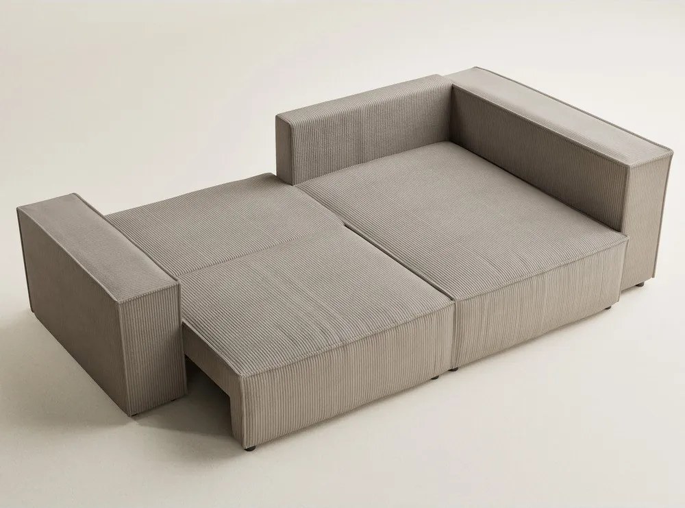 Bézs kordbársony kinyitható-tárolóhelyes sarokkanapé (jobb oldali-L alakú) Tonga – Maison de Rêve