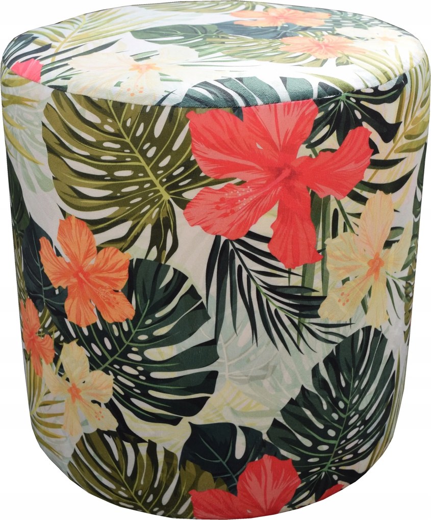 Pufa, Kerek Tropic Ülőke 40cm, Monstera Levél Mintás, Velúr Plüss