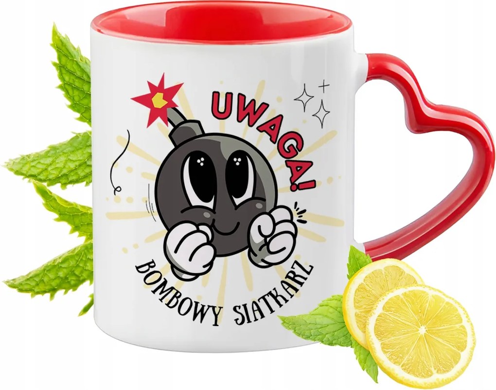 Piros bögre szív alakú füllel Röplabdázónak Ajándék