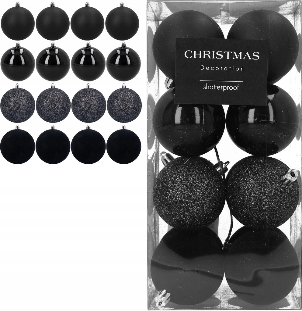 Karácsonyfadísz fekete 8 cm 16 db törhetetlen műanyag 4