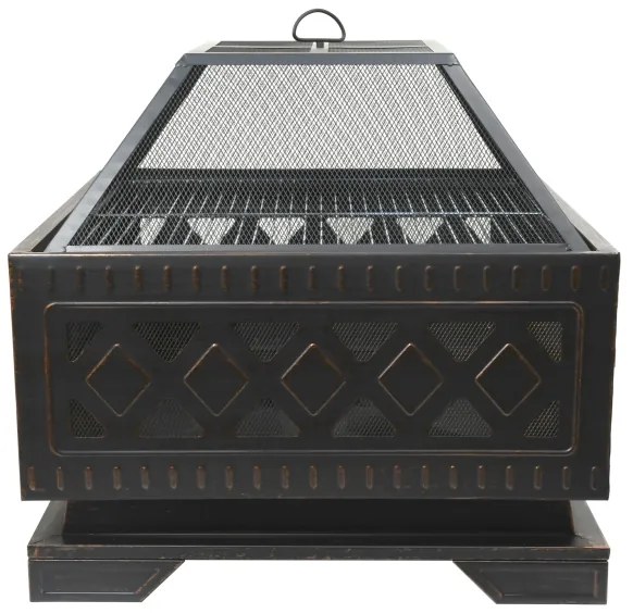 Hordozható fa tűzrakóhely rostéllyal fekete/patina