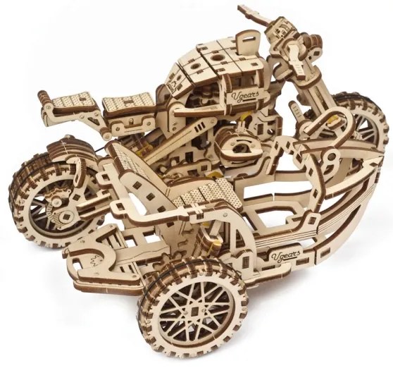 Ugears - 3D fa mechanikus puzzle Scrambler motorkerékpár kocsival