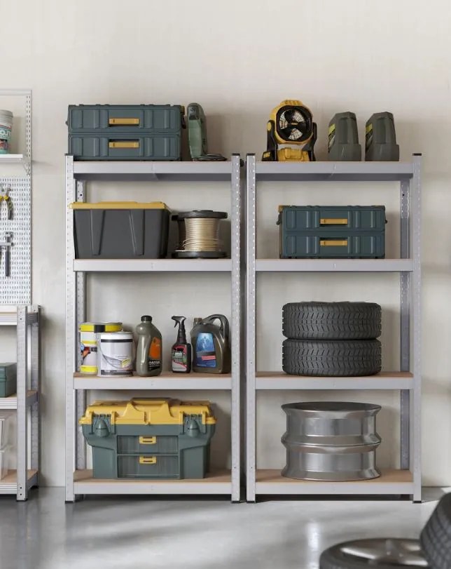 Fém tároló polcok szett(2db) 160x80x40 cm, ezüst