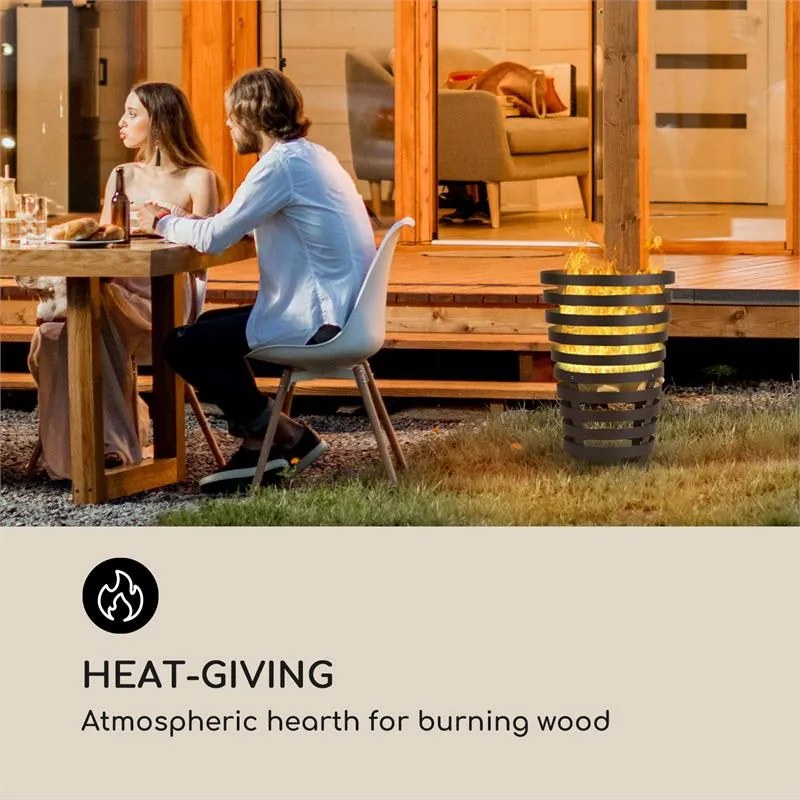 Blumfeldt Verus, tűzrakóhely, tűzrakó kosár, acél, stabilan álló, kemény, fekete