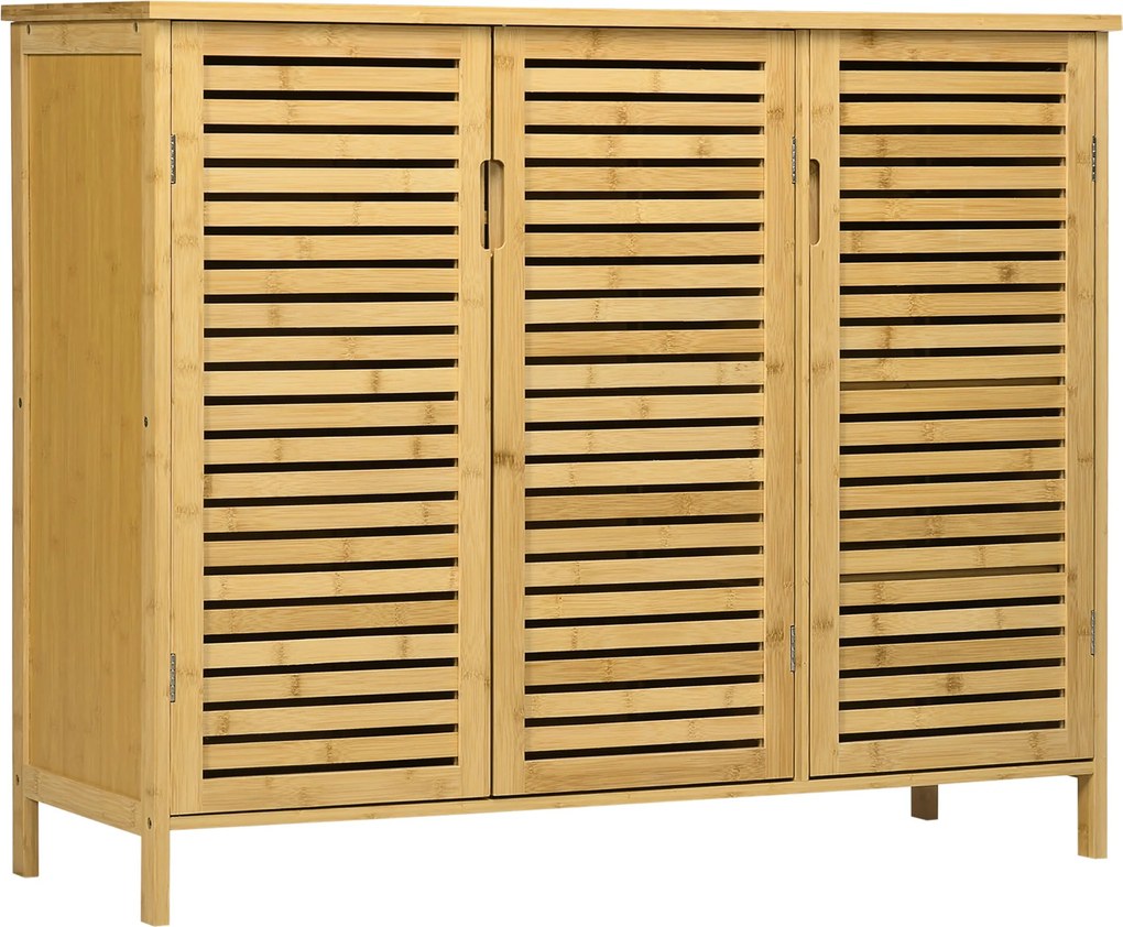 HOMCOM Bambusz Cipőtároló Szekrény 3 Zsalus Ajtóval Állítható Polcokkal 16 Pár Cipőhöz, 100x35x80 cm | Aosom