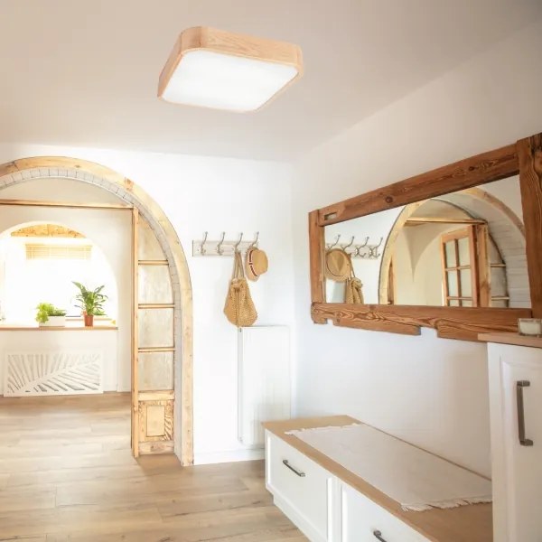 Mennyezeti lámpa NATURAL SQUARE 4xE27/15W/230V 45x45 cm fenyő