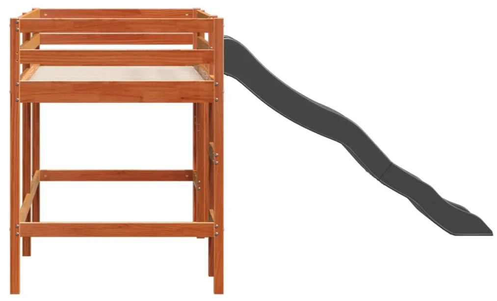 barna tömör fenyőfa gyerek-galériaágy matrac nélkül 90 x 200 cm