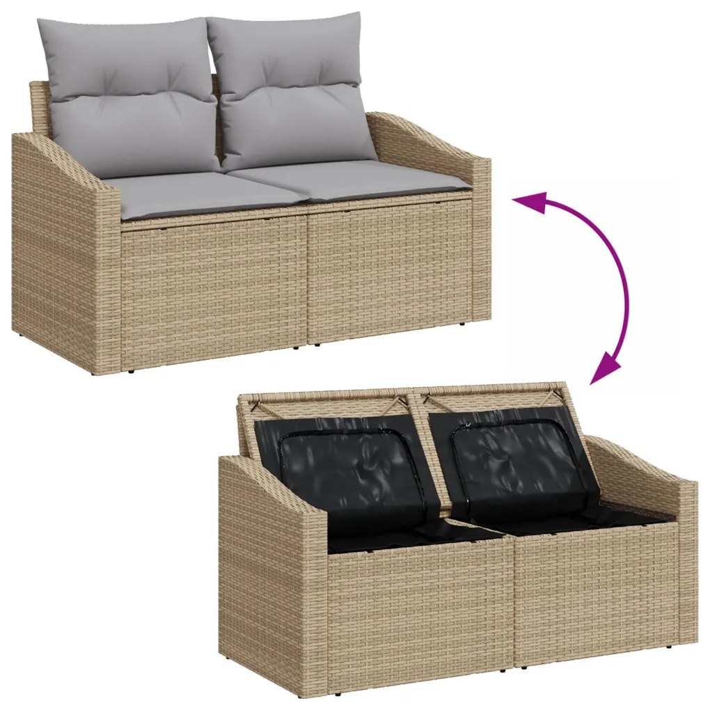 Kerti Kanapé Szett 10 darab Szürke, Természetes Rattan, Poliészter