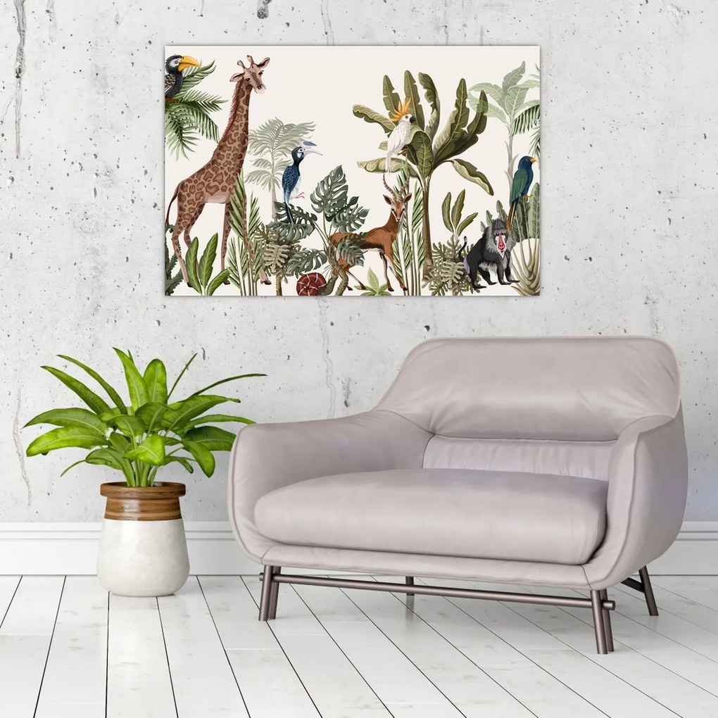 Kép - Állatokkal teli dzsungel (90x60 cm)