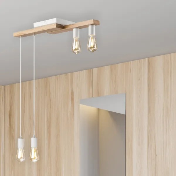 Csillár zsinóron CORTINA 4xE27/15W/230V fehér/tölgy