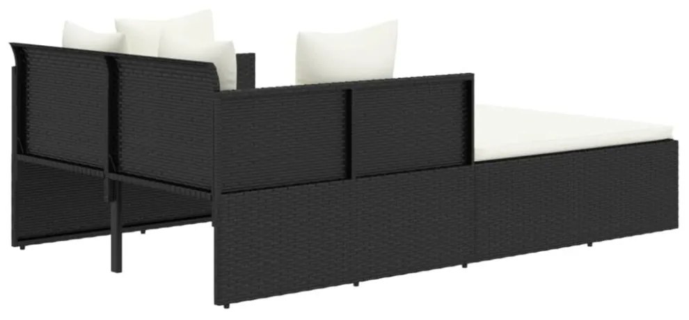 fekete polyrattan napozóágy párnával 182 x 118 x 63 cm