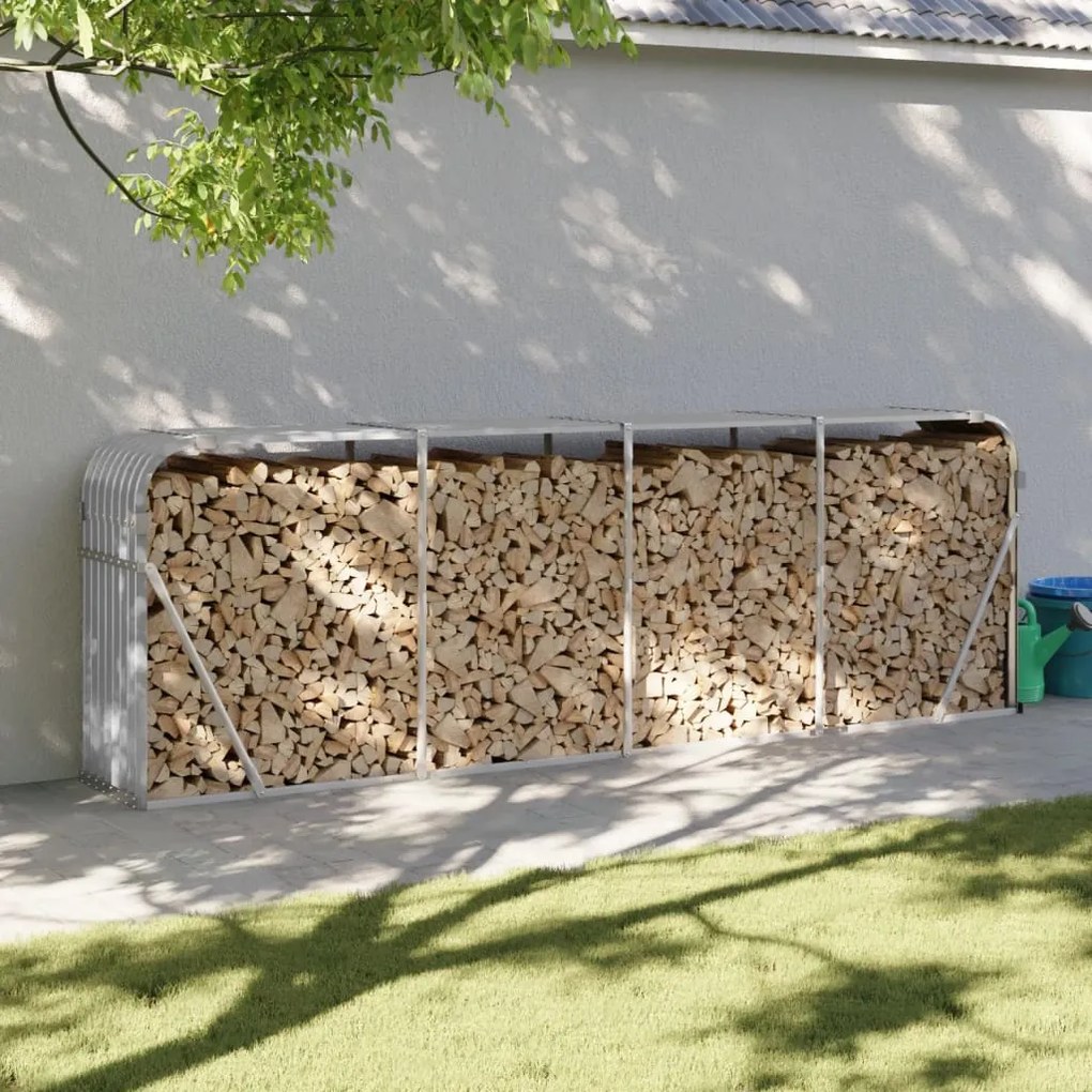 világosszürke horganyzott acél fatörzstartó 300 x 45 x 100 cm