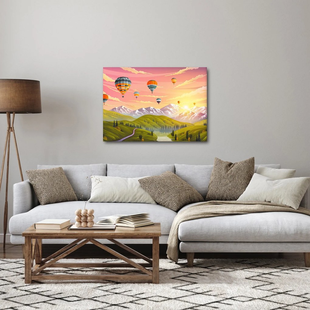 Léggömbök képe a táj felett (70x50 cm)